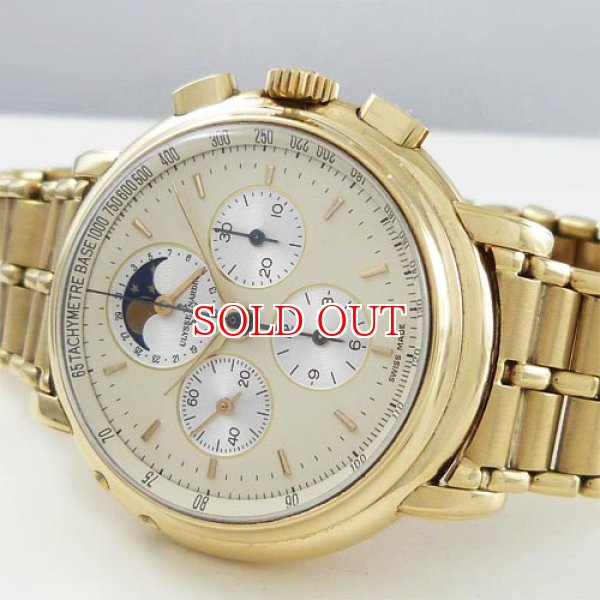 画像2: 中古美品ユリスナルダン　クロノグラフ　ムーンフェイズ　K18YG (2)